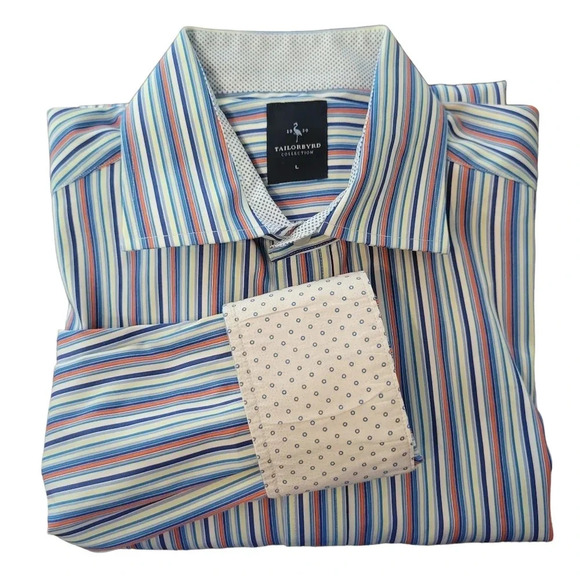 Tailorbyrd Men's Large Striped Button Long Sleeve w/ Contrasting Cuffs - Picture 1 of 11